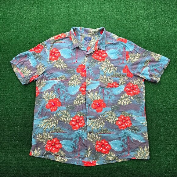 George Hawaiian Shirt Mens 2XL Blue Floral Button Up Beach Tropical Casual Rayon - Picture 1 of 8